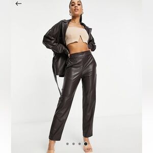ASOS DESIGN leather look slide pants in chocolate